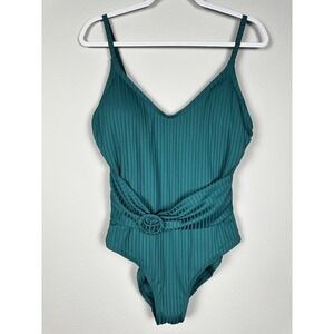 Freshwater One Piece‎ Large Green Ribbed O-Ring V-Neck